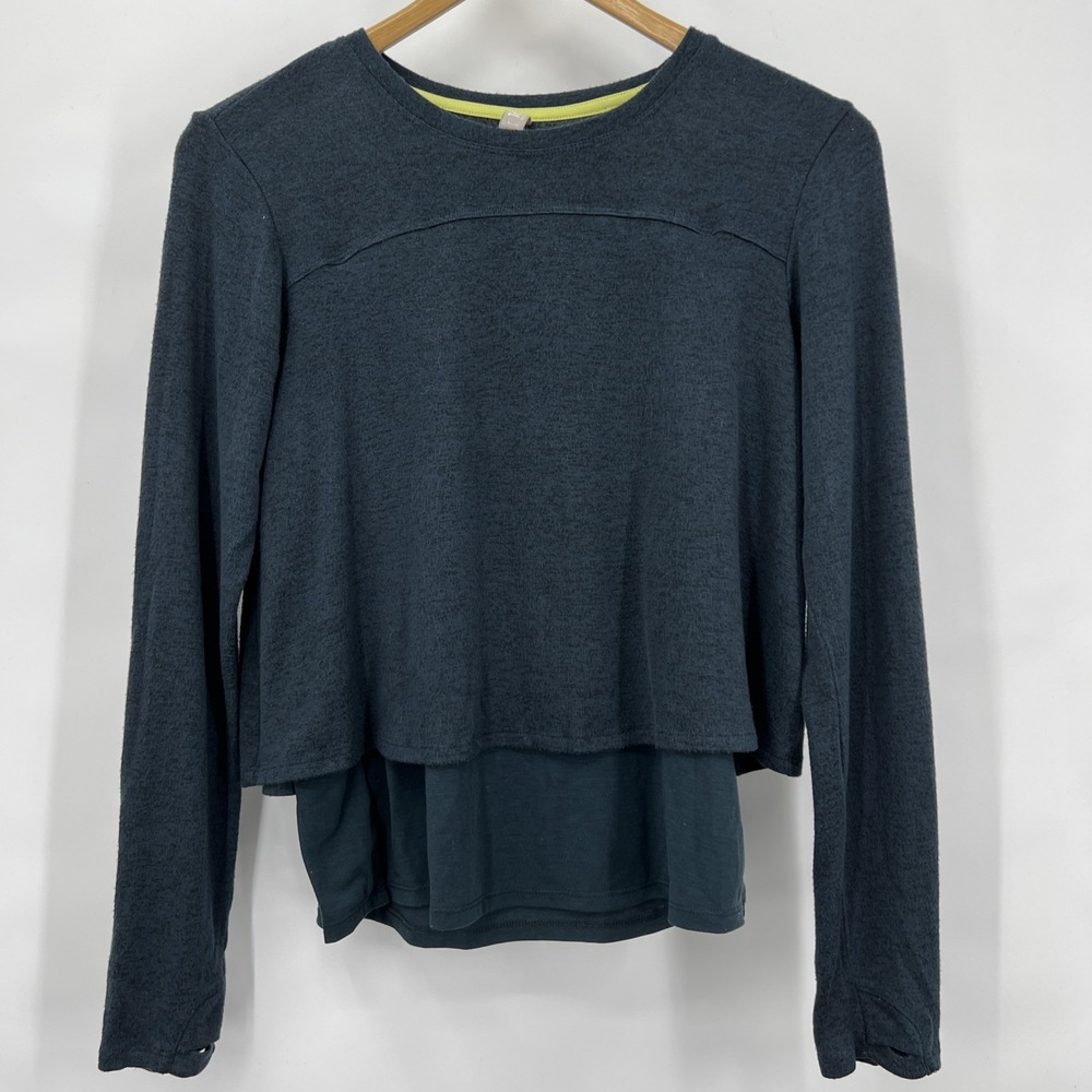 Athleta Girl Pullover XL 14 Rayon Blend Heather Grey Long Sleeve Thumb Holes